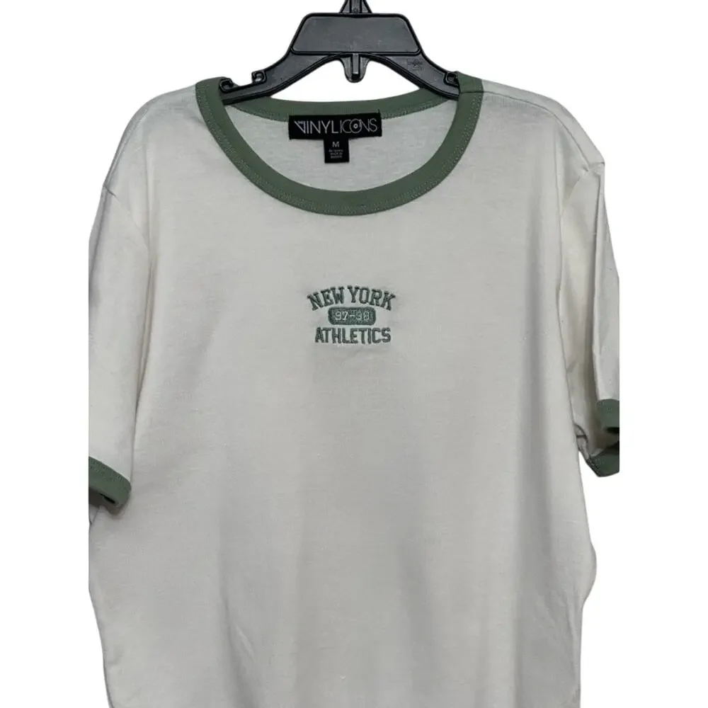 Vinyl Icons T-Shirt New York Athletics 1997-98 Scoop Neckline White Girls M NWOT